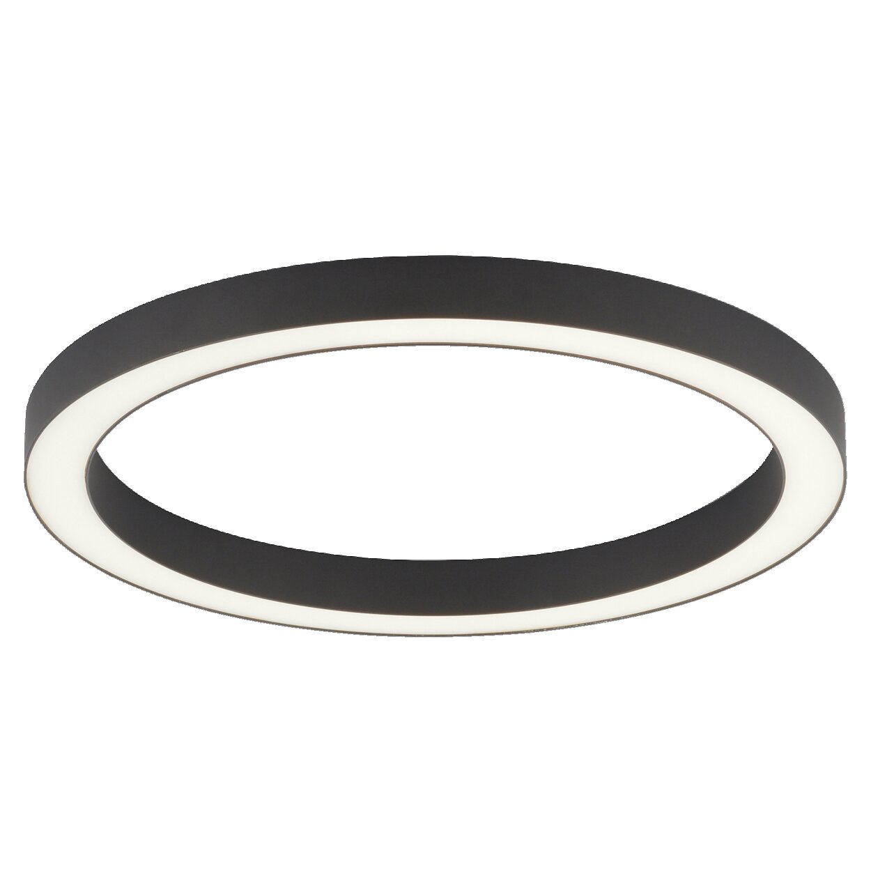 Moderne runde Deckenleuchte PURE-LINES in schwarzem Design, seitliche Perspektive