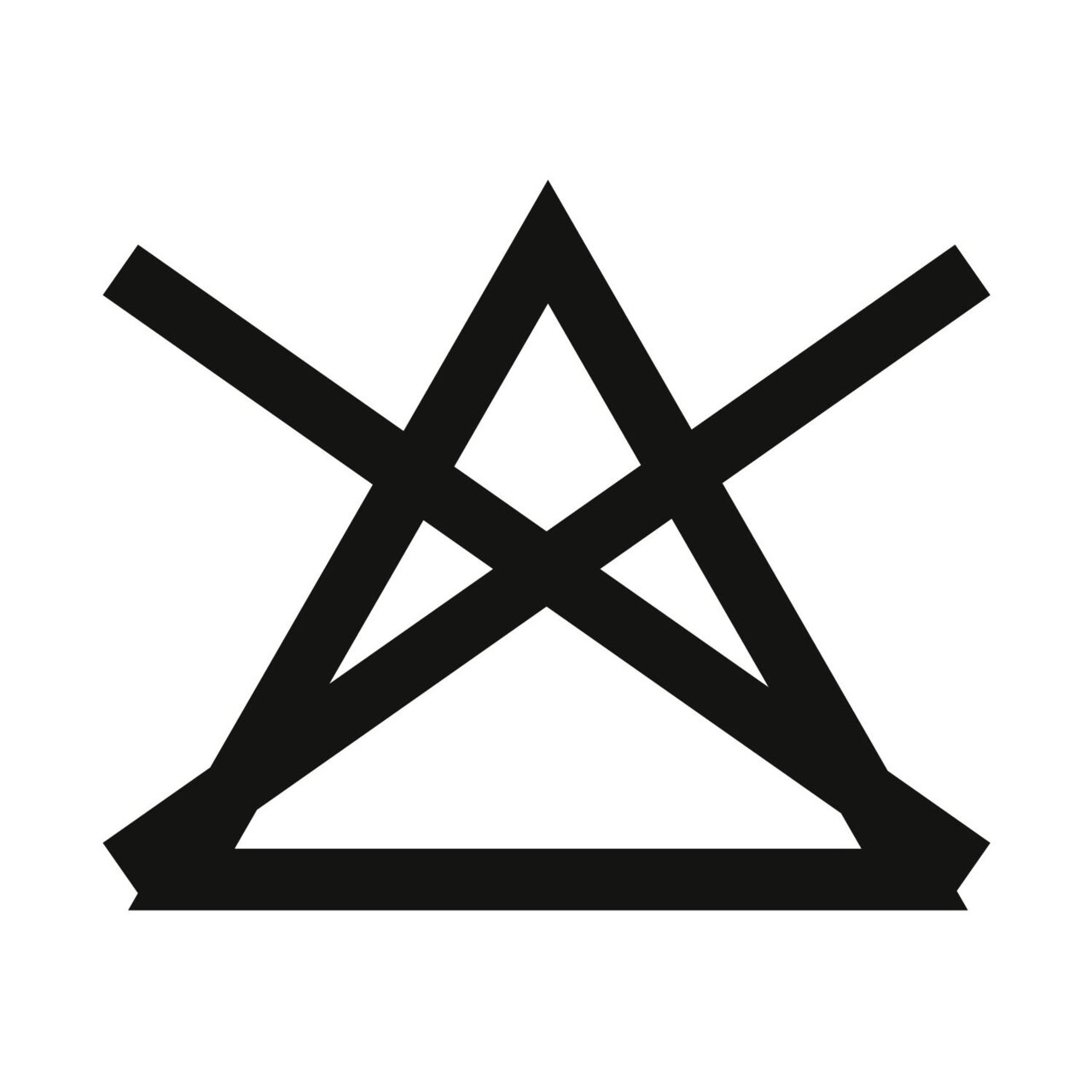 Symbol für nicht bleichen, schwarze Linien auf weißem Hintergrund, Frontalansicht