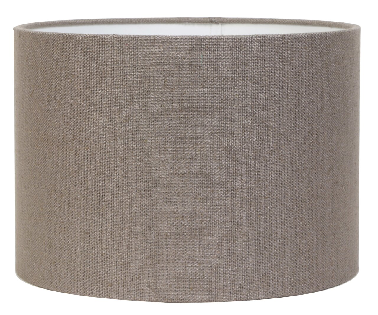 Zylindrischer Lampenschirm in neutralem Beige, seitliche Perspektive