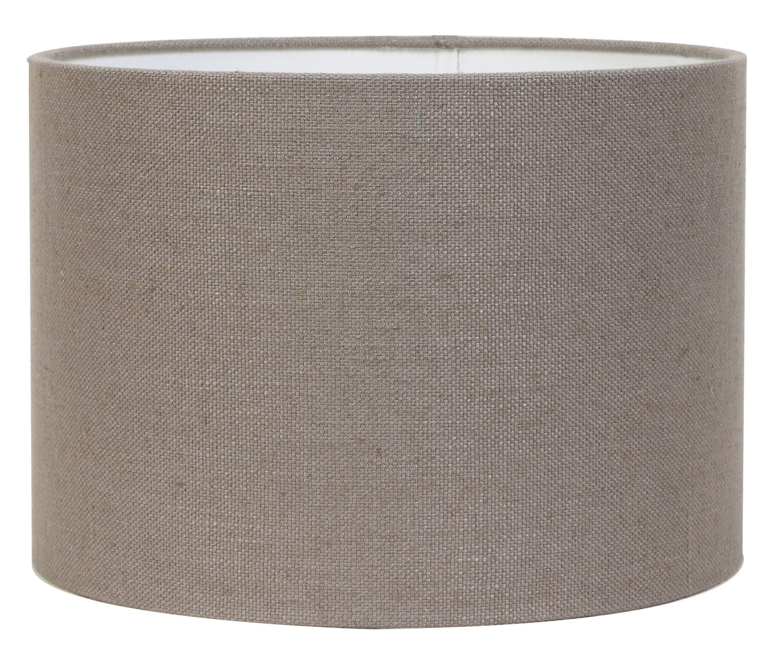 Zylindrischer Lampenschirm in neutralem Beige, seitliche Perspektive