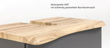 Waschbeckenunterschrank mit MDF-Abdeckplatte in Baumkantenoptik, seitliche Perspektive