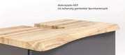 Waschbeckenunterschrank mit MDF-Abdeckplatte in Baumkantenoptik, seitliche Perspektive