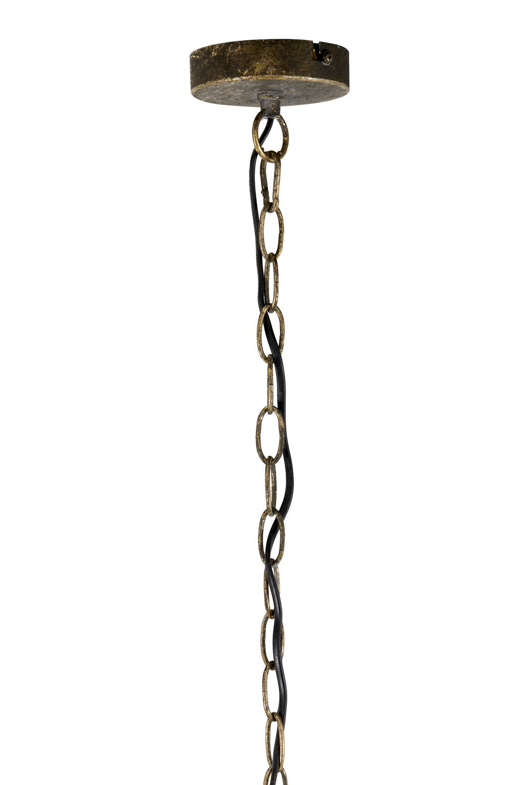 Hängeleuchte mit antikem Kettenaufhängungssystem, seitliche Perspektive