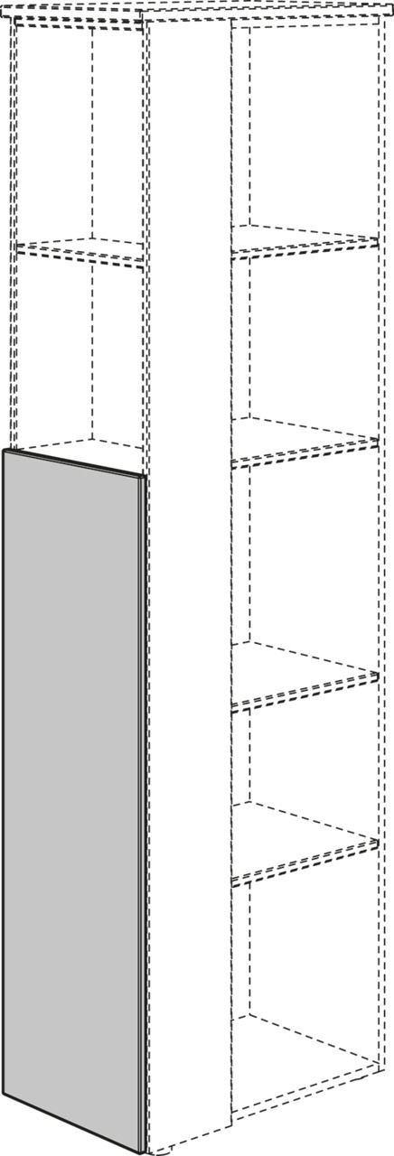 Illustration einer kurzen Tür für ein Eck-Regal, perspektivisch von vorne links gezeigt.