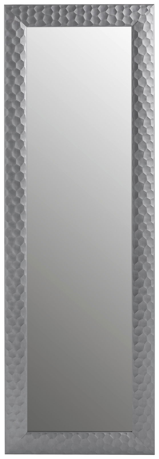 Rechteckiger Spiegel mit facettiertem, silbernem Rahmen, frontal betrachtet.