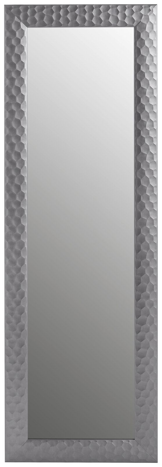 Rechteckiger Spiegel mit facettiertem, silbernem Rahmen, frontal betrachtet.