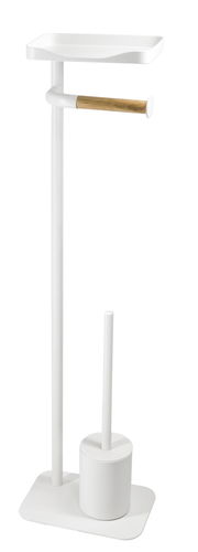 WC-Kombi-Bürstengarnitur Alban in Weiß mit Holzgriff, seitliche Perspektive