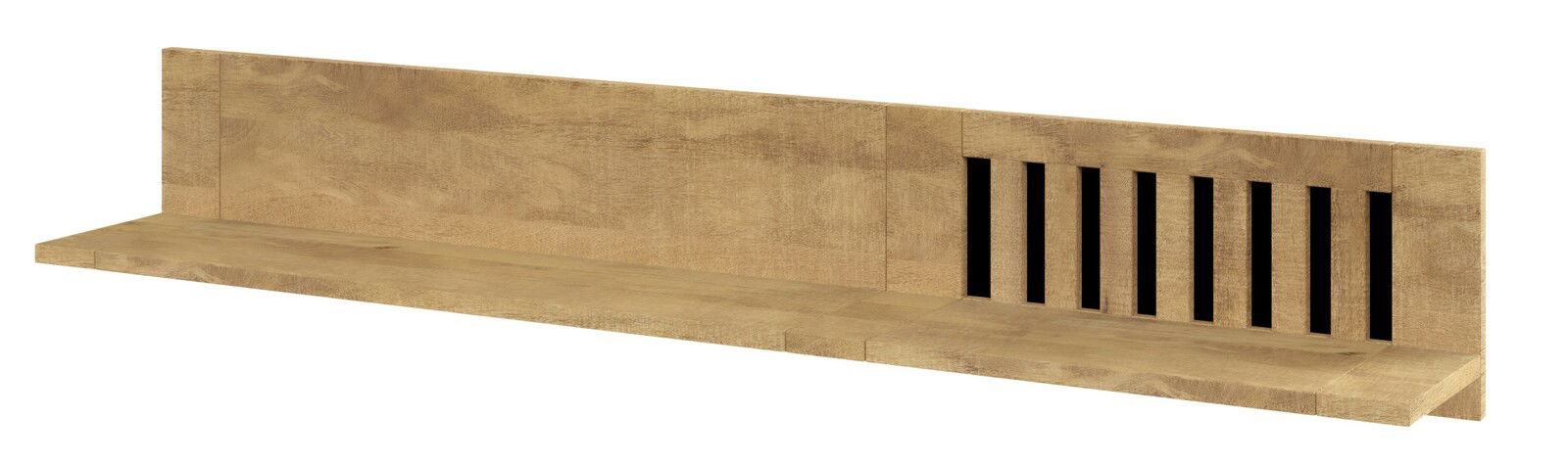 Holz-Wandboard mit vertikalen Schlitzen, seitliche Perspektive