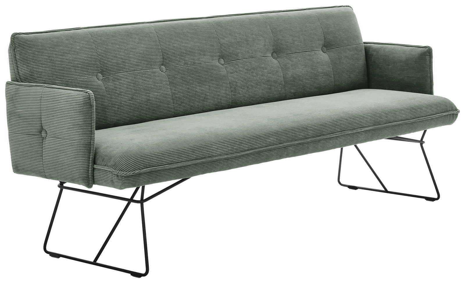 Pure Home Lifestyle Solobank 3-Sitzer COCONUT Grüne 3-Sitzer-Solobank mit geripptem Stoffbezug und schwarzen Metallbeinen, seitliche Perspektive