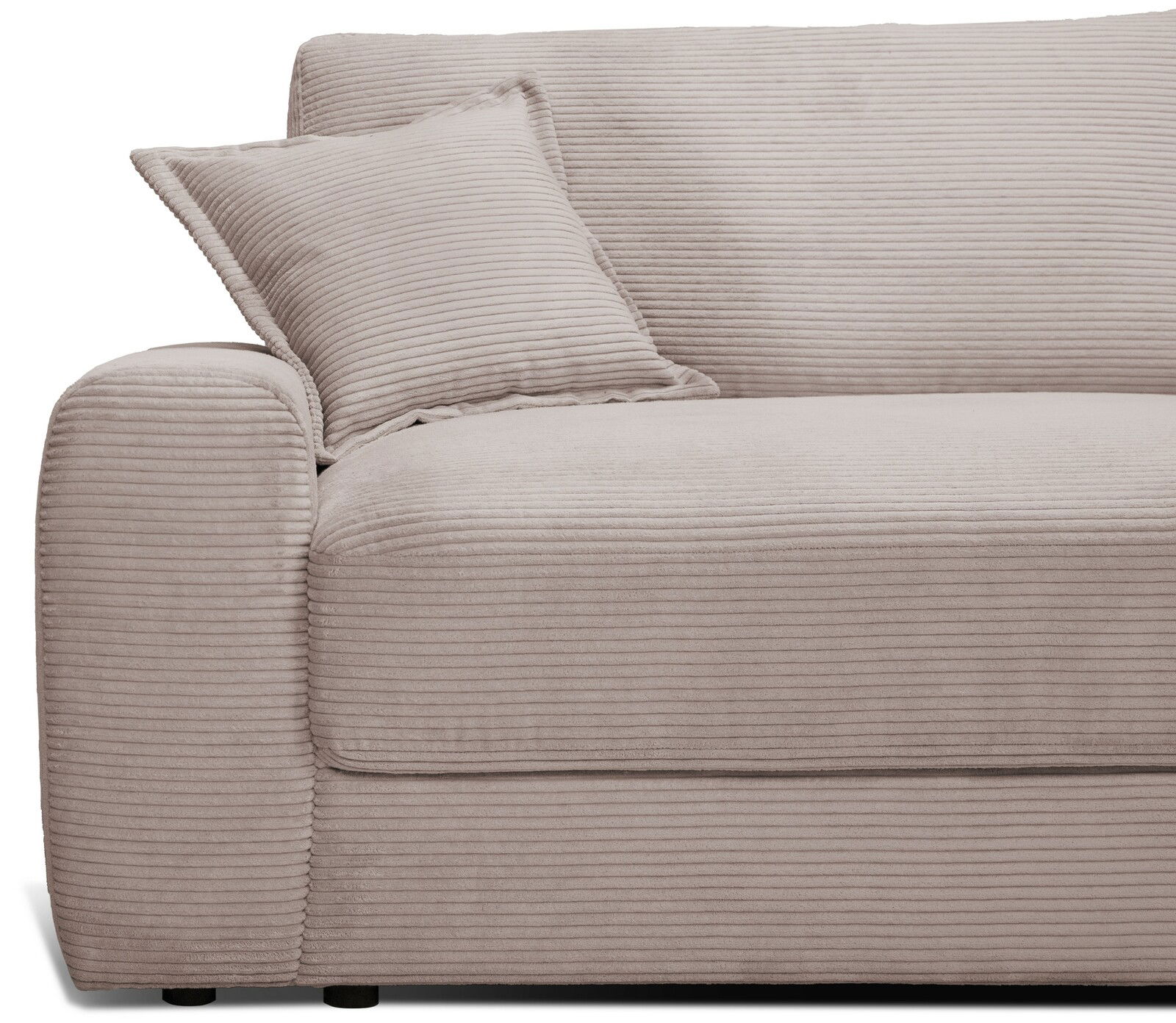 Beige Big-Sofa mit geripptem Stoffbezug, seitliche Perspektive