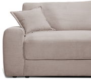 Beige Big-Sofa mit geripptem Stoffbezug, seitliche Perspektive