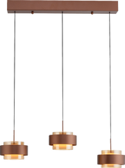 Dreiflammige LED-Hängeleuchte in moderner, brauner Ausführung, frontal abgebildet.