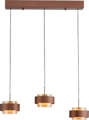 LED-hanglamp met drie lampen in een moderne, bruine uitvoering, afgebeeld van voren.