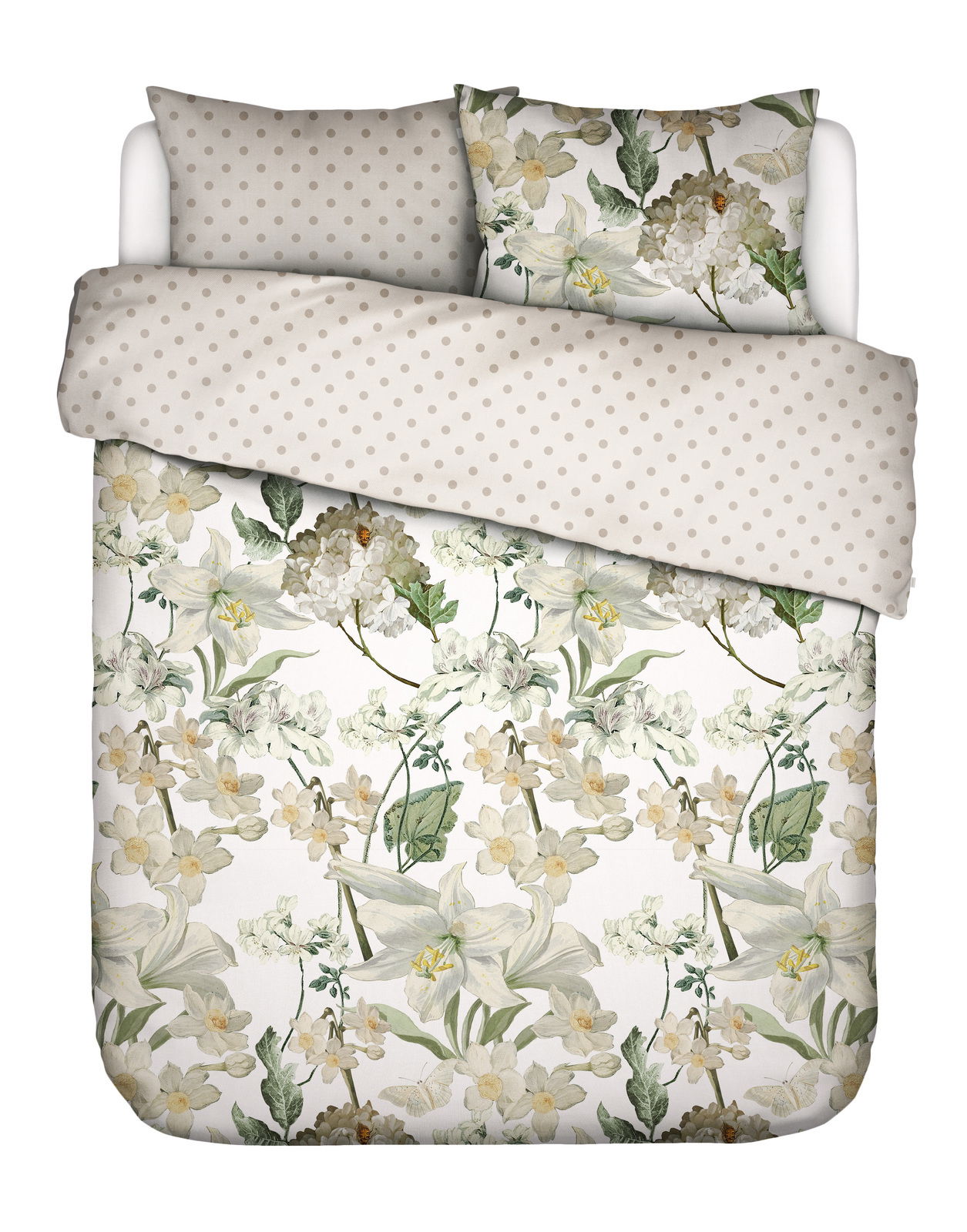 Essenza Home Bettwäsche ROSALEE Bettwäsche-Set 135x200cm mit floralem Muster und gepunkteter Rückseite, Draufsicht