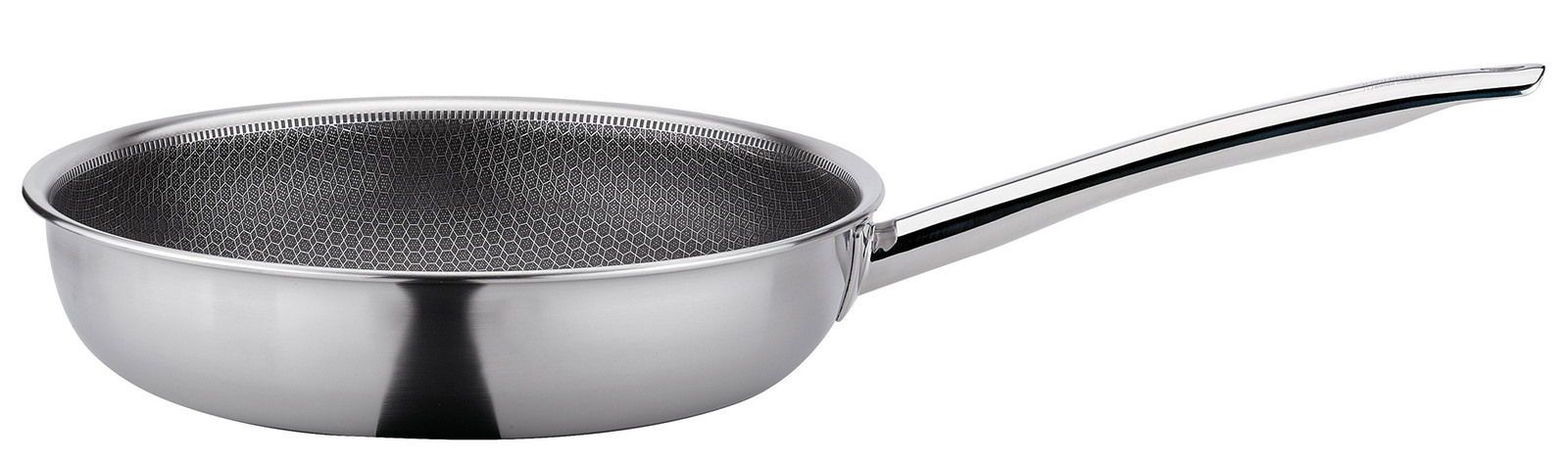 Bratpfanne XL CUT RESIST PURE aus Edelstahl mit Wabenstruktur, seitliche Perspektive