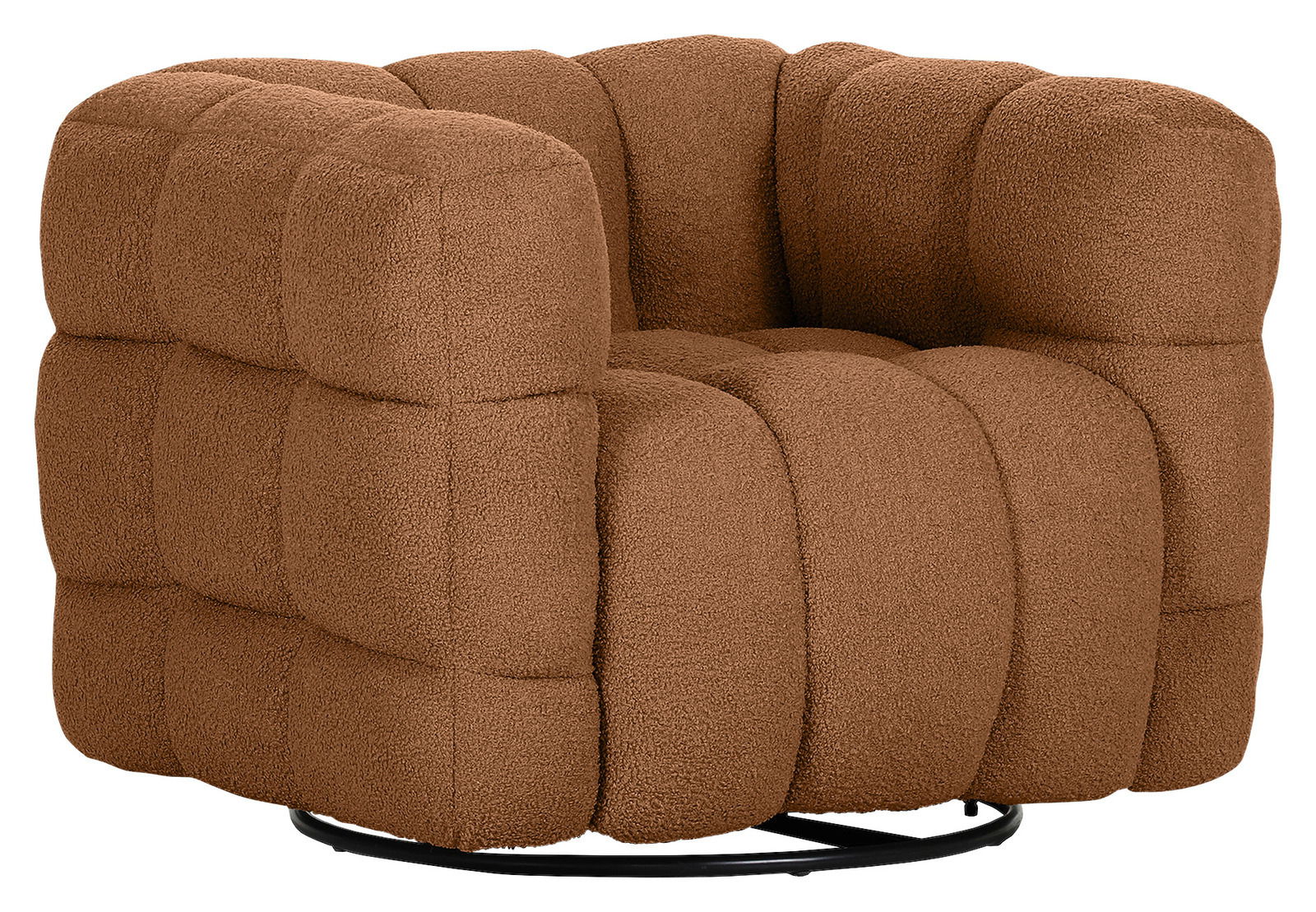 Brauner Drehsessel mit gepolstertem Design, seitliche Perspektive