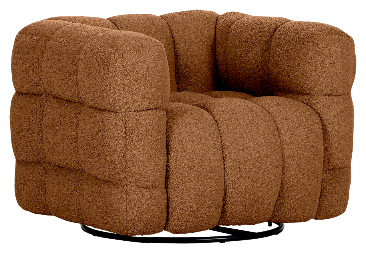 Brauner Drehsessel mit gepolstertem Design, seitliche Perspektive