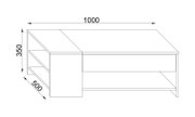 Technische Zeichnung eines rechteckigen Couchtischs mit Ablagefach/Regal, Maße 1000 x 500 x 350 mm, dargestellt in schräger Perspektive von vorne links.