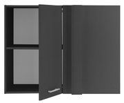 Eckschrank mit zwei Türen, eine leicht geöffnet, in dunkler Farbe, frontal betrachtet