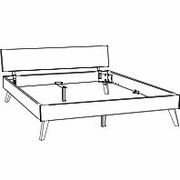 Bettgestell aus der Perspektive von schräg vorne, mit schlichtem Design und stabilen Beinen.