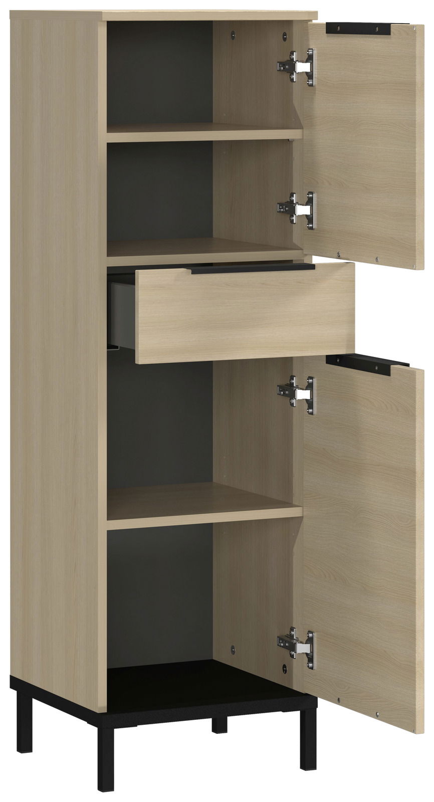 XORA Mediumschrank LAVEGA Mediumschrank aus Holz mit zwei offenen Türen und einer Schublade, seitliche Perspektive