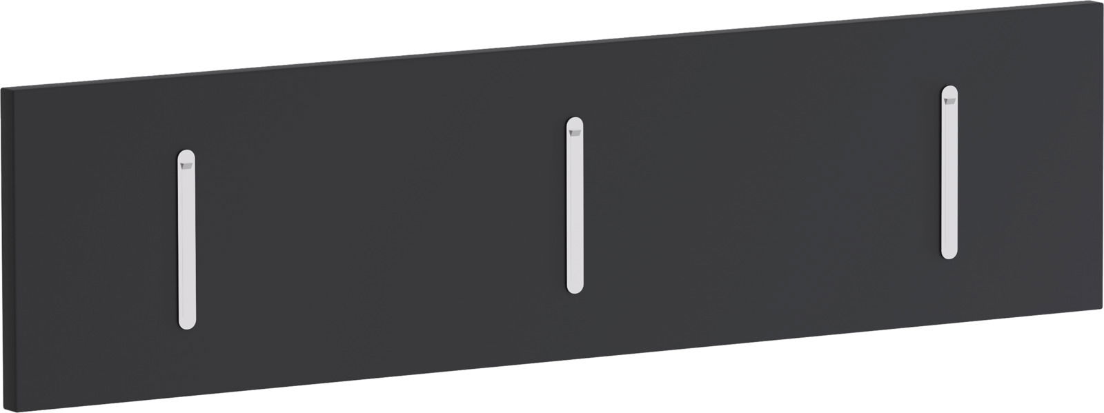 Schwarze Klapphakenleiste LECCO mit drei silbernen Haken, seitliche Perspektive