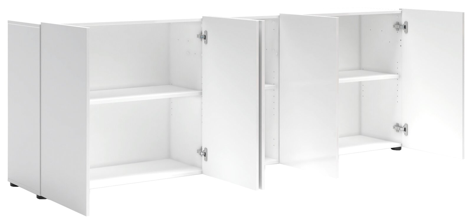 XORA XL-Sideboard MISTER LORD Weißes XL-Sideboard mit offenen Türen, seitliche Perspektive