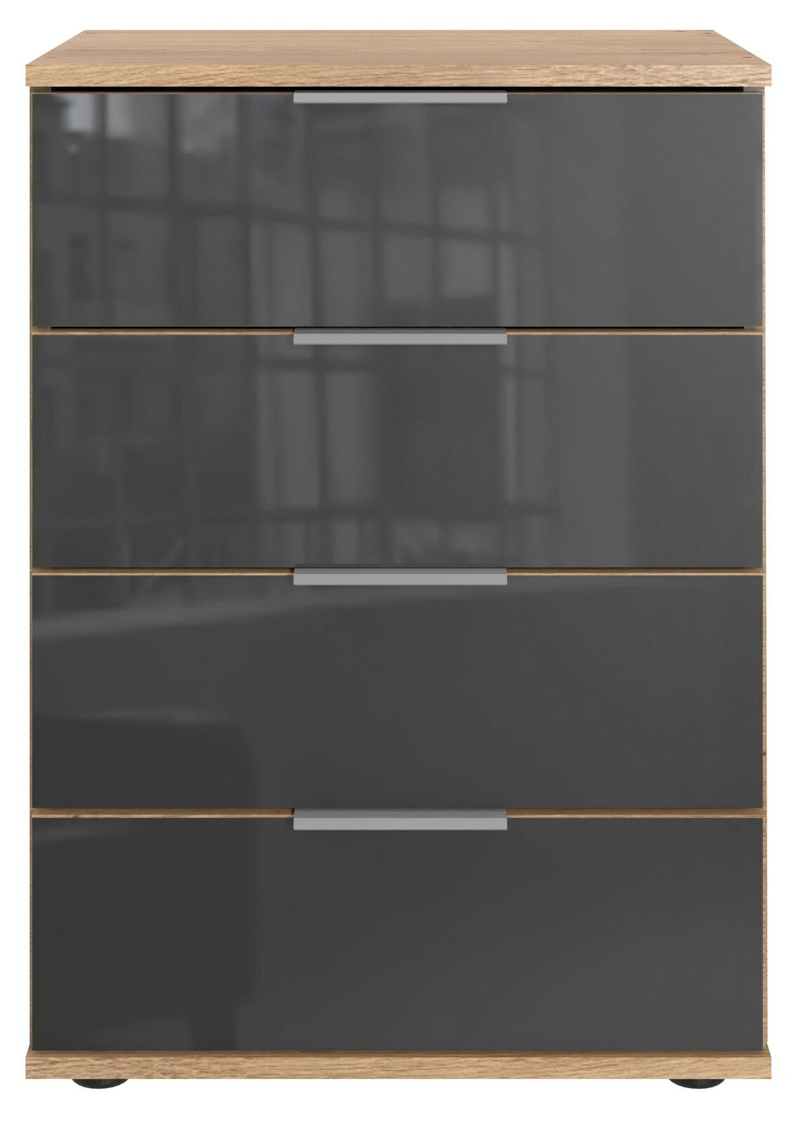 Z2 Nachtkommode SAIGON Moderne Nachtkommode mit vier Schubladen in Holzoptik und grauer Front, Frontalansicht