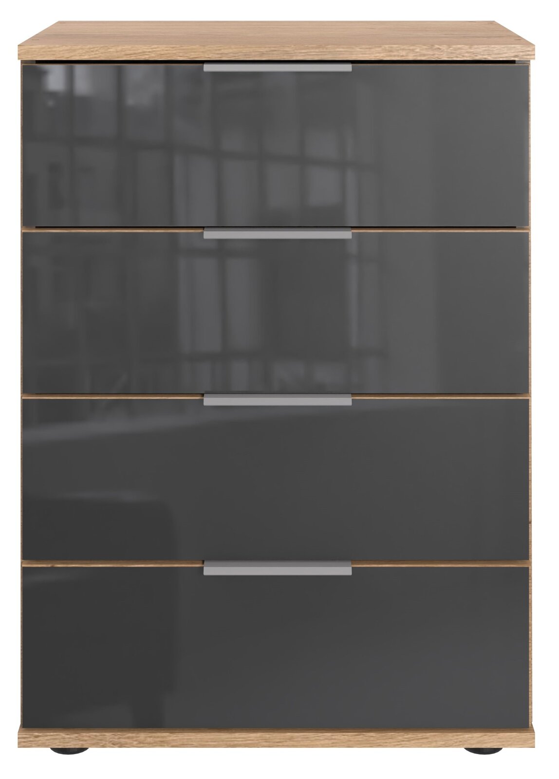 Z2 Nachtkommode SAIGON Moderne Nachtkommode mit vier Schubladen in Holzoptik und grauer Front, Frontalansicht