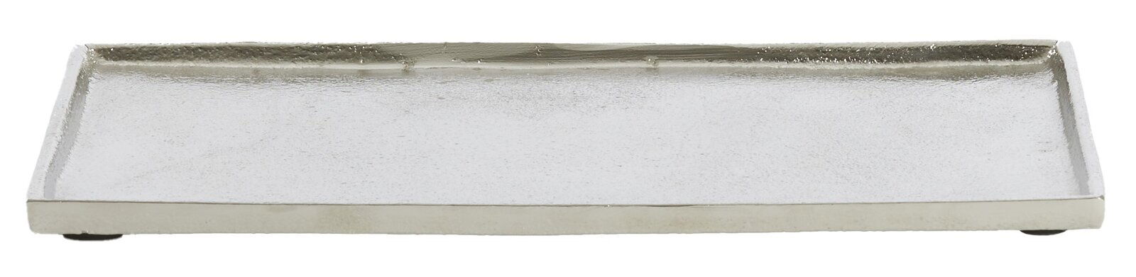 Light&Living Schale MAES Rechteckige, flache Metallschale in Silberoptik, frontal von der Seite fotografiert.