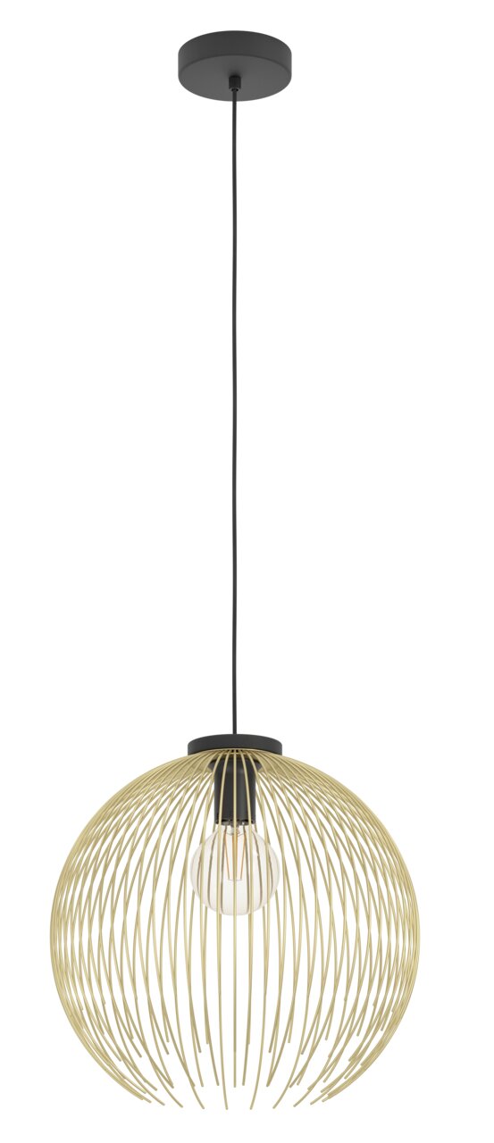 Moderne Pendelleuchte VENEZUELA mit kugelförmigem, goldfarbenem Drahtdesign, seitliche Perspektive