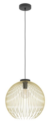 Moderne hanglamp VENEZUELA met bolvormig, goudkleurig draadontwerp, zijaanzicht