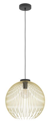 Moderne Pendelleuchte VENEZUELA mit kugelförmigem, goldfarbenem Drahtdesign, seitliche Perspektive