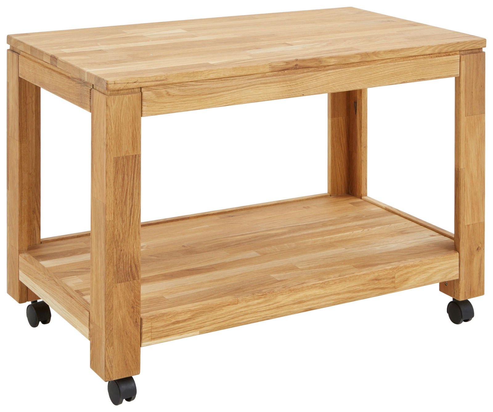 Beistelltisch aus Holz mit Rollen, Seitenansicht