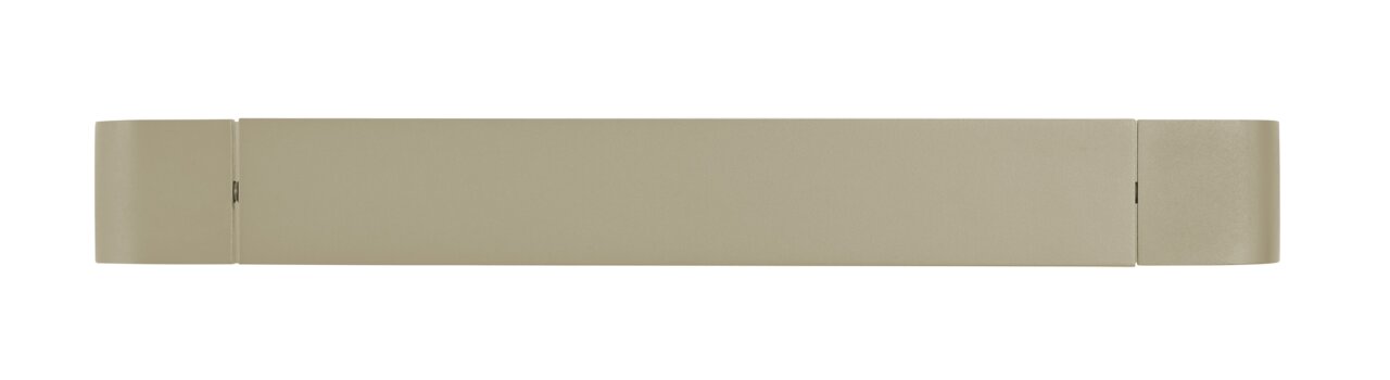 Vooraanzicht van de rechthoekige LED-wandlamp BOX met een strak ontwerp en een neutrale kleur.