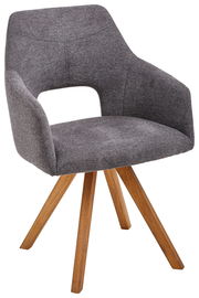 Moderner grauer Sessel mit Holzbeinen, Vorderansicht