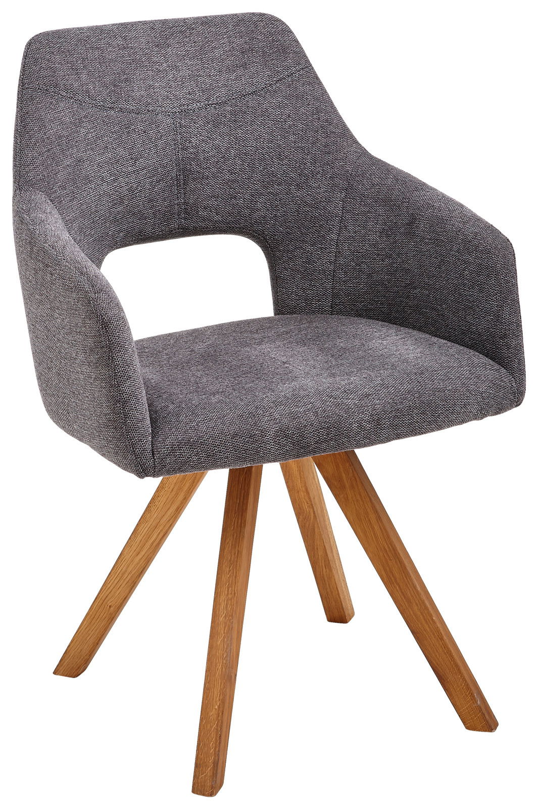 Moderner grauer Sessel mit Holzbeinen, Vorderansicht