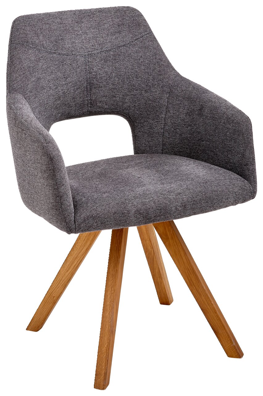 Moderner grauer Sessel mit Holzbeinen, Vorderansicht