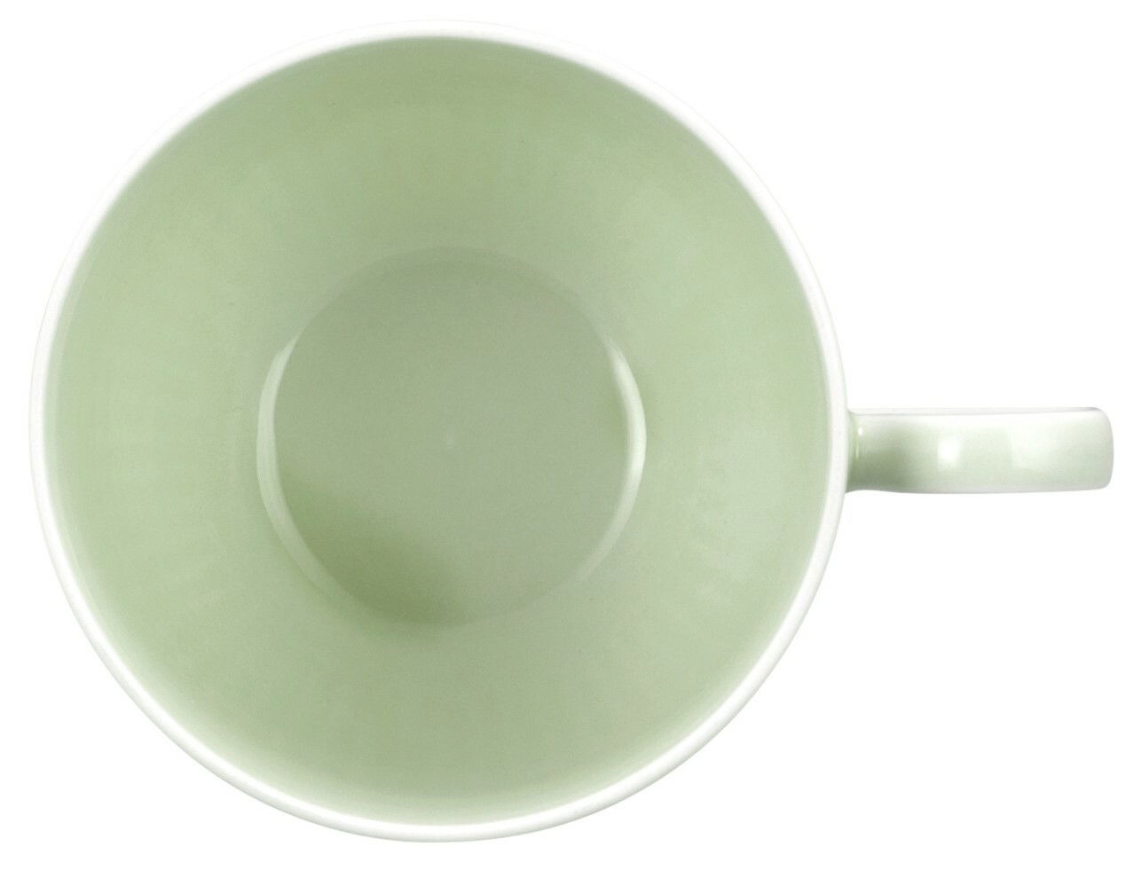 Obere Ansicht einer seladongrünen Kaffeeobertasse mit Henkel, 0,25 l Fassungsvermögen.