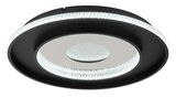 Moderne runde Deckenleuchte mit schwarzem Rahmen und leuchtenden LED-Ringen, seitliche Perspektive