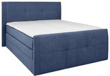 Blaues Boxspringbett 140 mit hohem Kopfteil, seitliche Perspektive