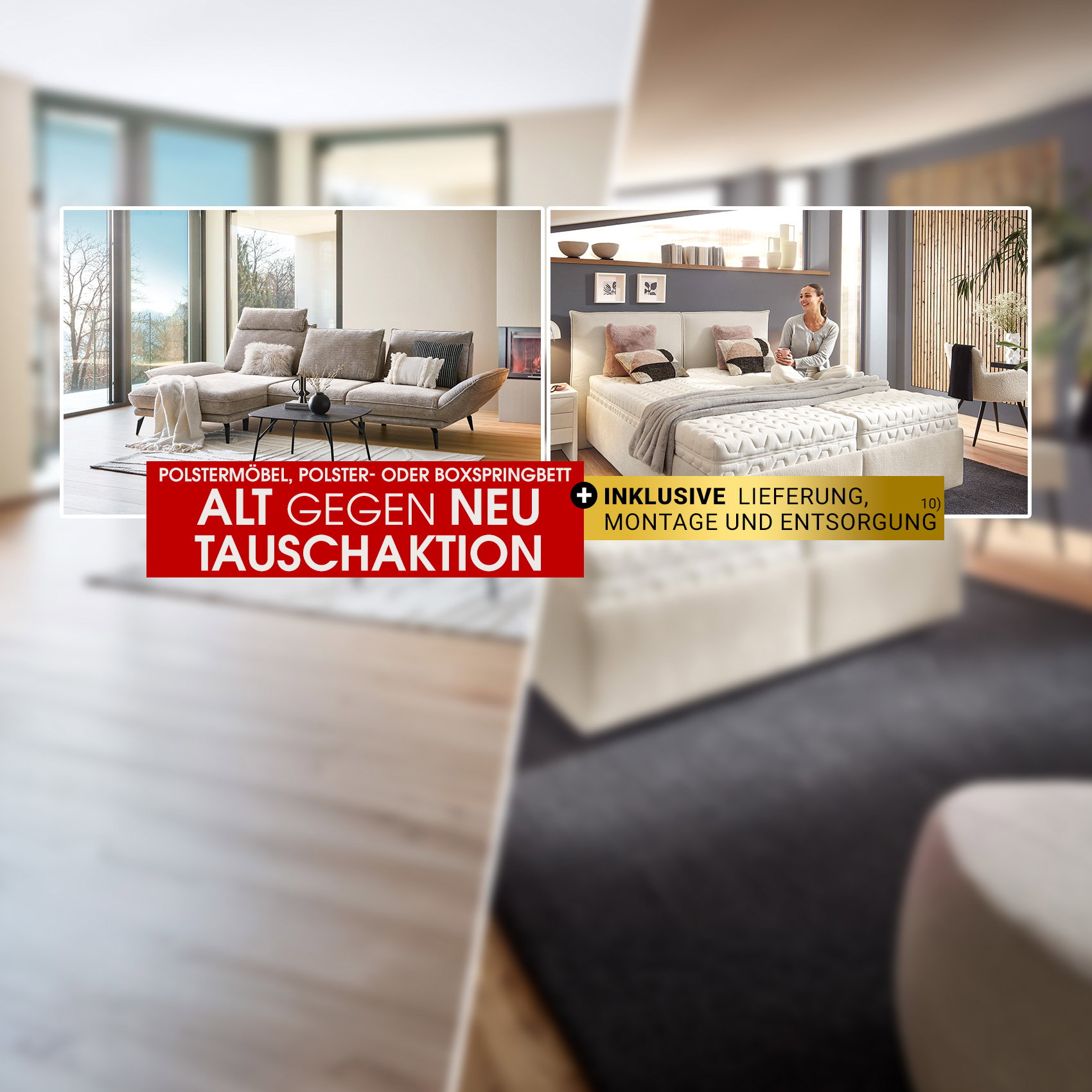 Alt-gegen-neu-Tauschaktion für Polstermöbel und Boxspringbetten inklusive Lieferung & Montage