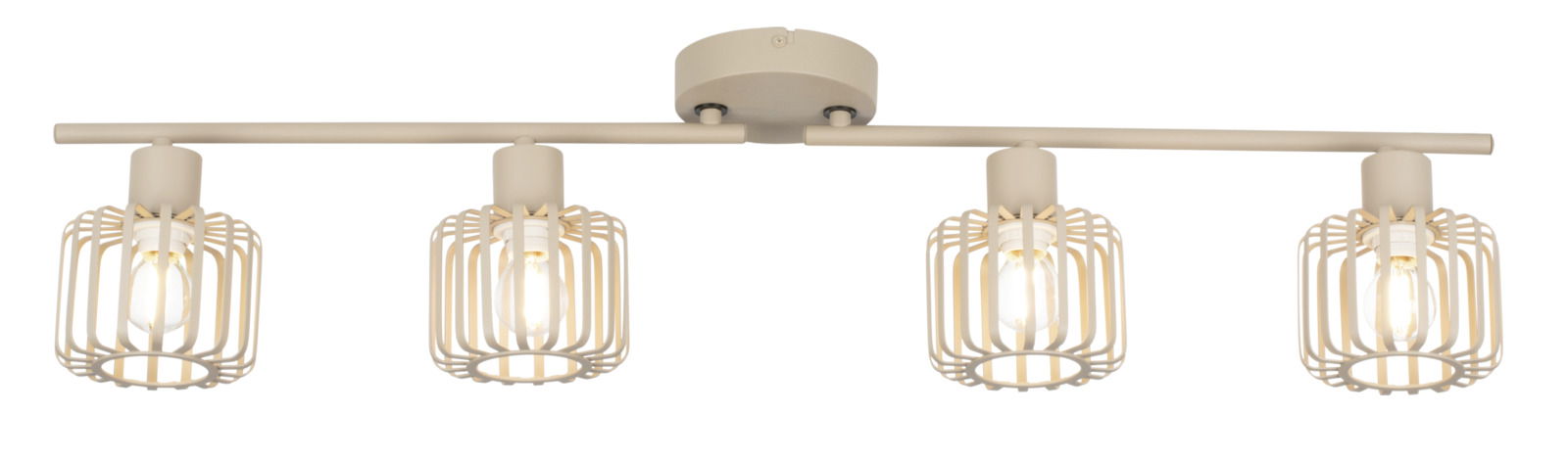 Vierflammiger Deckenstrahler in cremefarbener Metalloptik, seitliche Perspektive