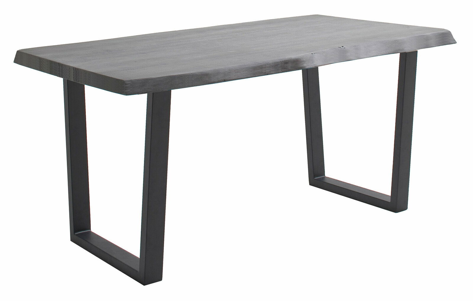 Moderner Esstisch mit rechteckiger Holzplatte und schwarzen Metallbeinen, seitliche Perspektive