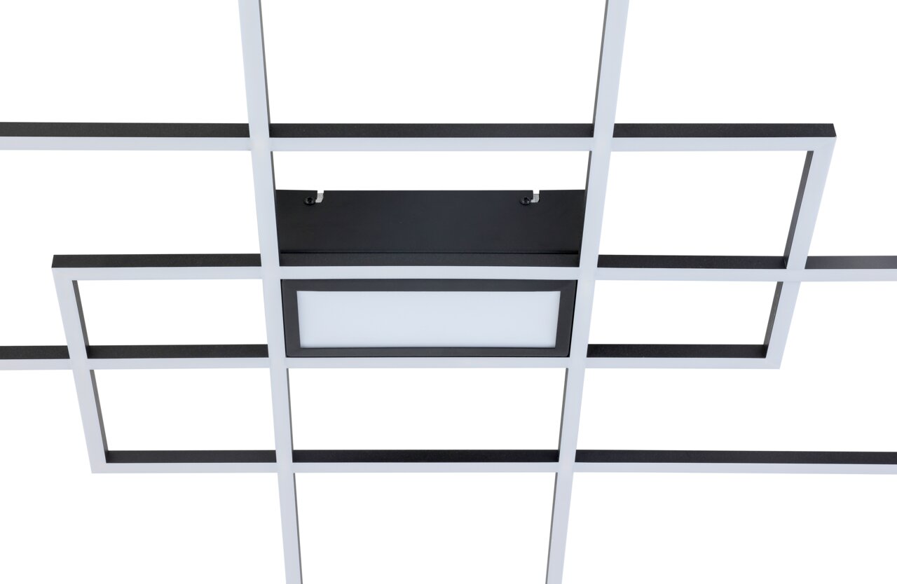 Moderne LED-Deckenleuchte mit geometrischem Gitterdesign, Ansicht von unten.