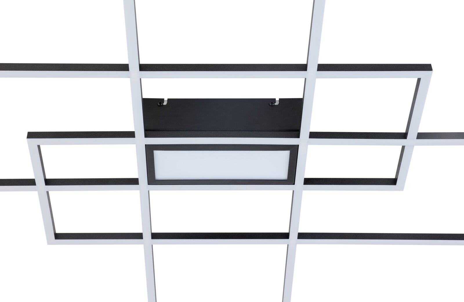 Moderne LED-Deckenleuchte mit geometrischem Gitterdesign, Ansicht von unten.