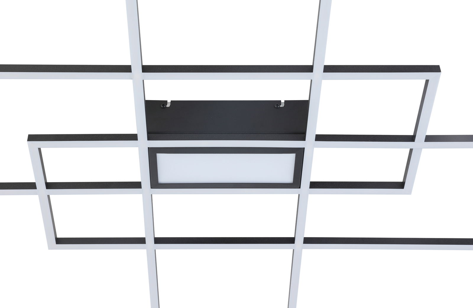 Moderne LED-Deckenleuchte mit geometrischem Gitterdesign, Ansicht von unten.