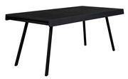 Moderner schwarzer Esstisch mit rechteckiger Tischplatte und schrägen Beinen, seitliche Perspektive
