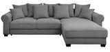 Graues Ecksofa mit mehreren Kissen, Vorderansicht