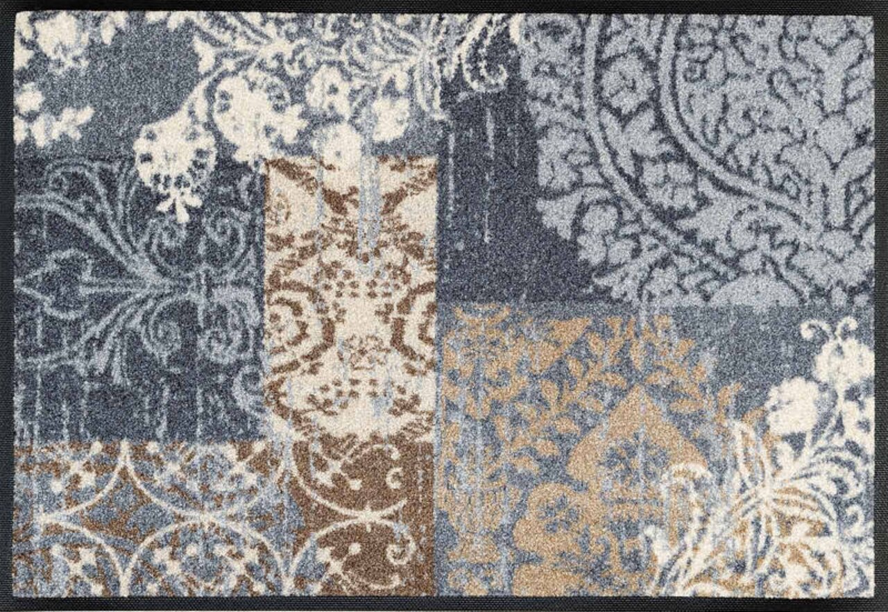 Teppich Armonia grau mit floralem Patchwork-Muster, Draufsicht